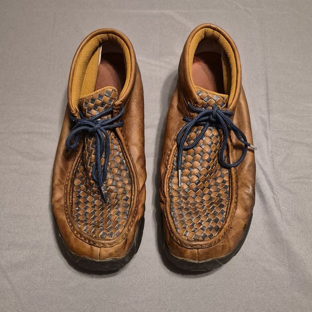 Twisted X Chukka Men Size 10 Brown Leather Driving Boot Woven Moc Toe   MDM0030